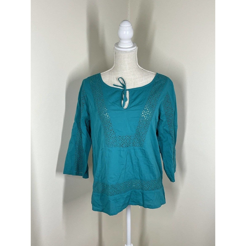 PrAna Green Turquoise Long Sleeve Baby Doll Blouse Medium